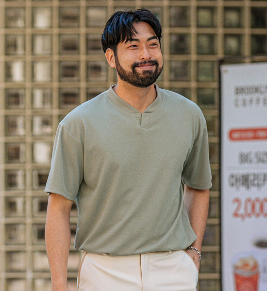 (XL-6XL)<br>까사노 Henley neck Short T shirts