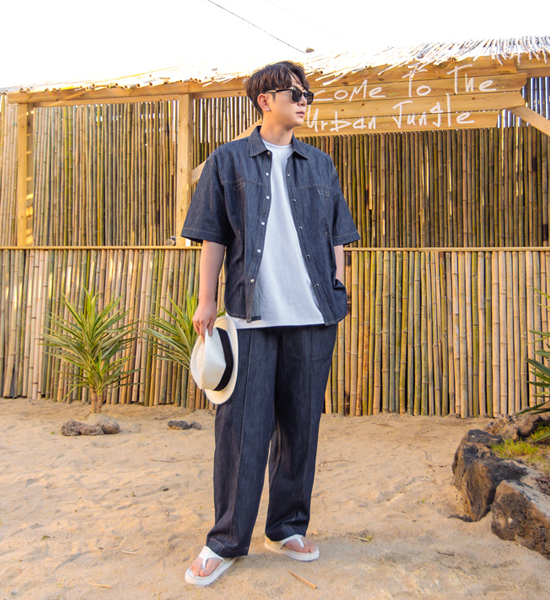 (XL-6XL)<BR>마리코 Linen Non-wash jeans Shirt&Jacket+파시온 Wide 밴딩Non-wash jeans팬츠