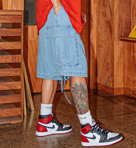 (XL-6XL)<BR>굴프 Denim Cargo Banding Shorts
