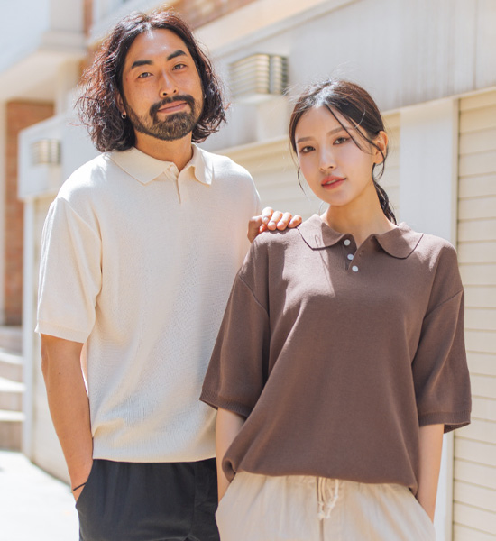 (L-5XL)<br>티오가 short-sleeved collar knitwear