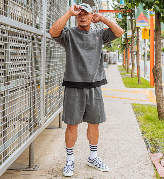 (XL-6XL)<BR>클리핑 pigment layered Short T shirts+케이르 Banding Shorts