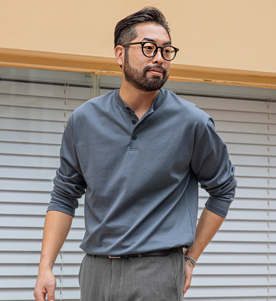 (L-5XL)<br>트리시아 Henley neck a long-sleeved t-shirt