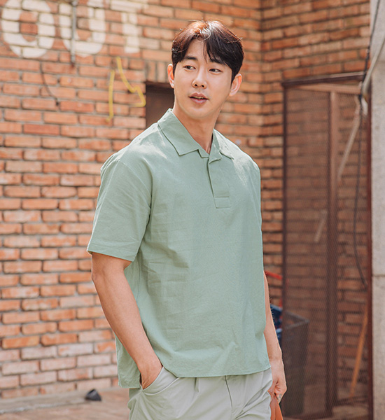 (2XL-5XL)<BR>파인만 Linen open collar short-sleeved shirt