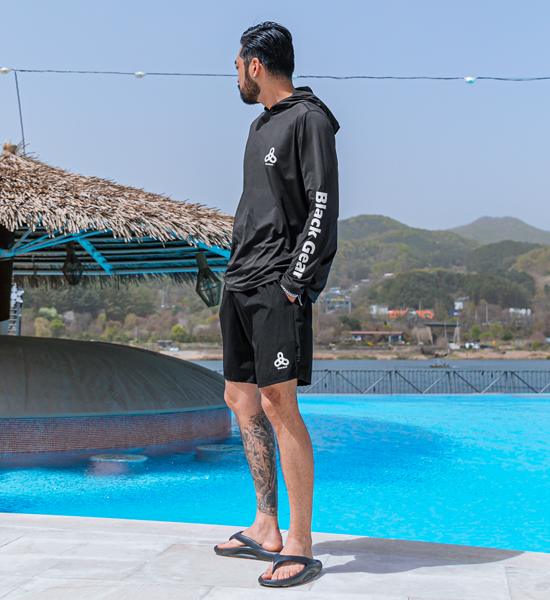 (L-5XL)<BR>블랙기어 rashguard Hoodie+젠타르 rashguard Banding Shorts