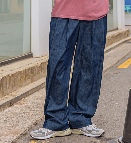 (L-4XL)<BR>안드네 Wide Non-faded non-wash denim pants
