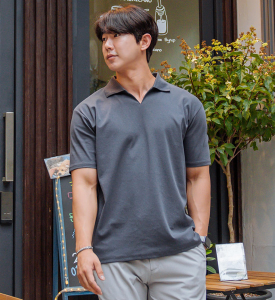 (L~5XL)<br>우아스코 Open Collar Short T shirts