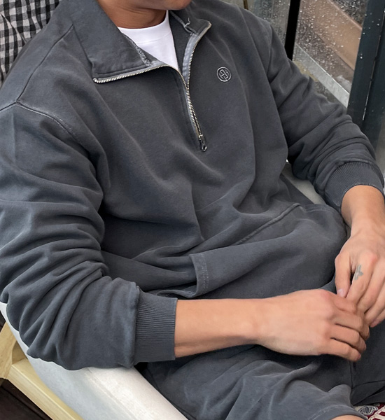 (L-5XL)<BR>우즈리스 pigment half zip-up