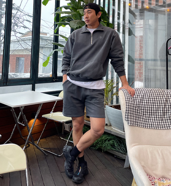 (L-5XL)<BR>우즈리스 pigment half zip-up+솔틴 pigment Shorts