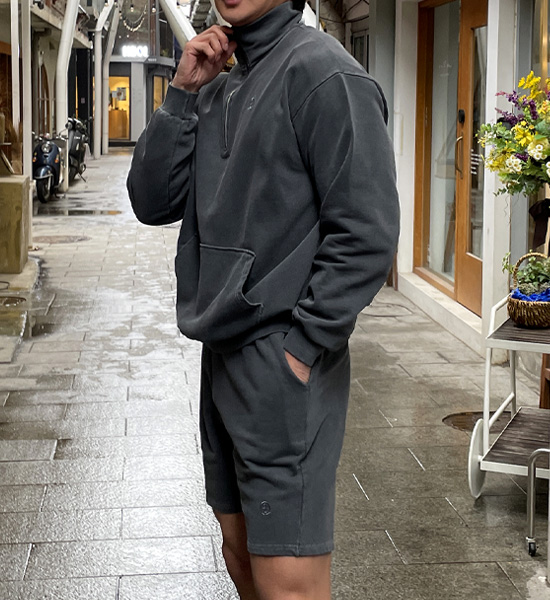 (L-5XL)<BR>우즈리스 pigment half zip-up+솔틴 pigment Shorts