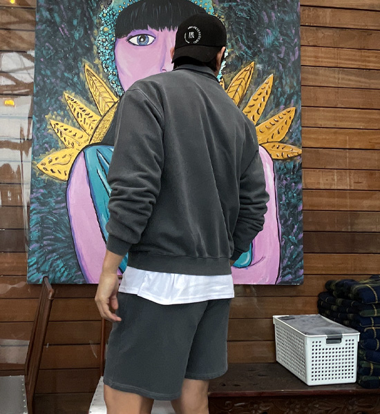 (L-5XL)<BR>우즈리스 pigment half zip-up+솔틴 pigment Shorts
