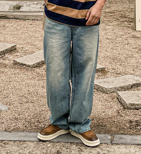 (S-5XL)<BR>피커링 wide fit denim pants 206