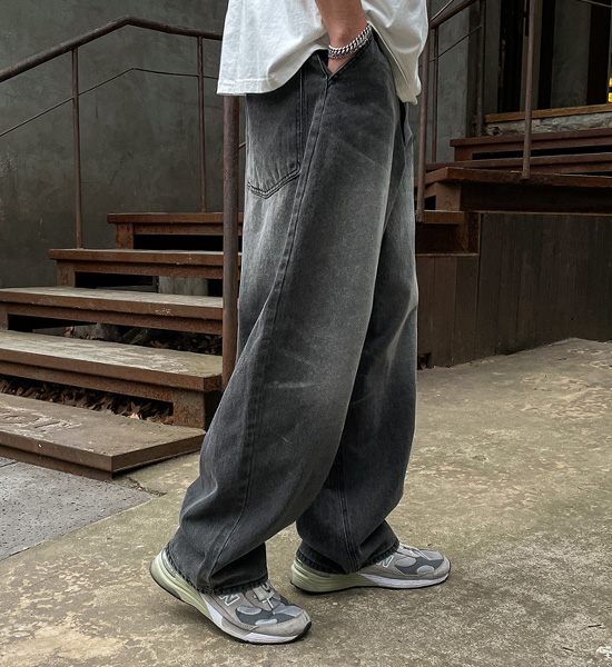 (L-5XL)<BR>테릴 wide fit denim banding pants 4935
