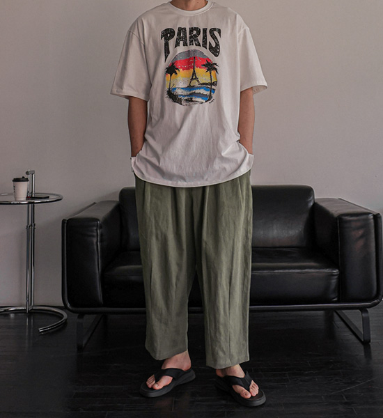 (L-5XL)<BR>사르노 wide fit Linen banding pants
