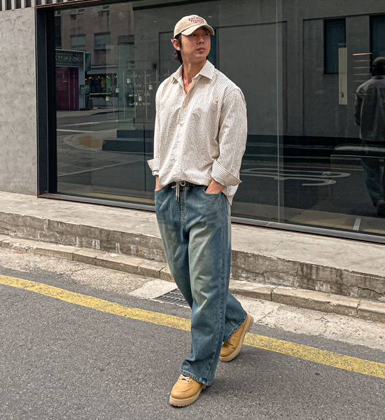 (XL-6XL)<BR>쿨란 Semi-wide fit denim banding pants RA-1071