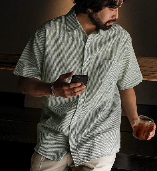 (L-5XL)<br>다드바 Stripe short-sleeved shirt