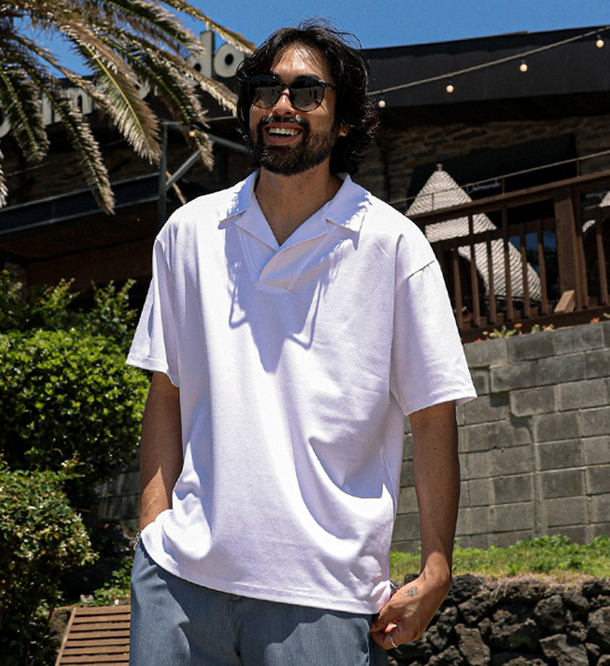 (L-5XL)<BR>바스타나 Open Collar Short T shirts