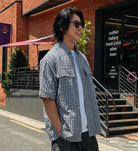 (L-5XL)<br>쿤드리 checkered short-sleeved shirt 1105