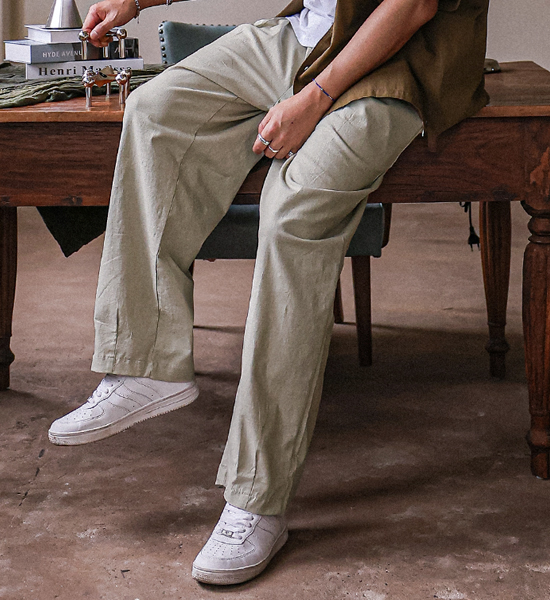 (L-4XL)<br>로즈호 Semi-wide fit Linen banding pants <br><font color="#098a09"><B>Select length (Basic,Long+8cm)</B></font>