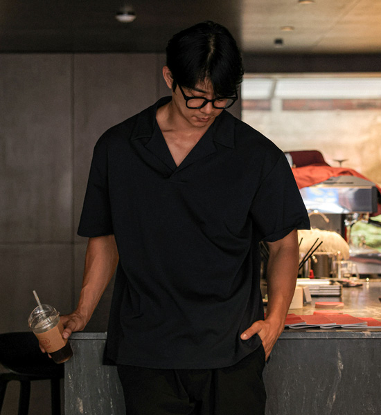 (L-5XL)<BR>바스타나 Open Collar Short T shirts