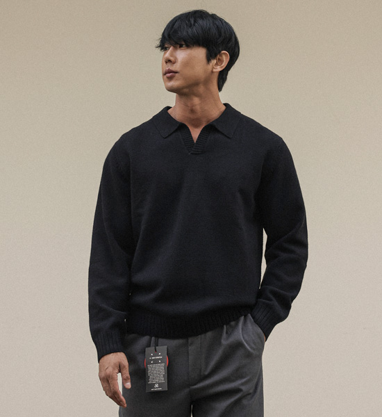 (2XL-5XL)<BR>도펄 Open Collar long-sleeved knitwear