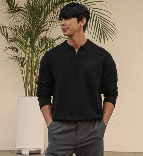 (2XL-5XL)<BR>도펄 Open Collar long-sleeved knitwear