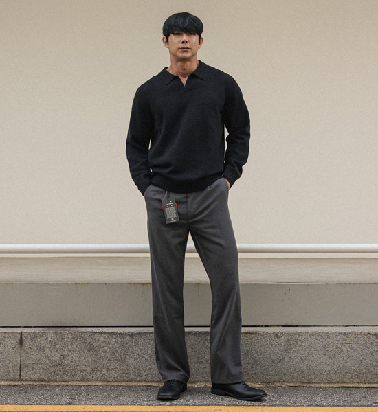 (2XL-5XL)<BR>도펄 Open Collar long-sleeved knitwear