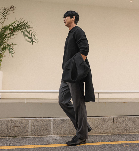 (2XL-5XL)<BR>도펄 Open Collar long-sleeved knitwear