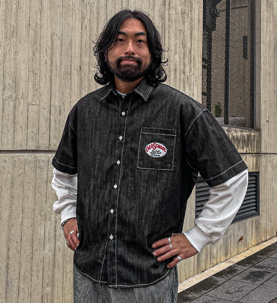 (XL-6XL)<BR>닝스토 layered 생지데님셔츠