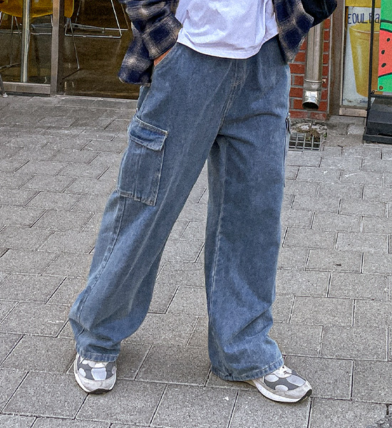 (M-4XL)<BR>로쑤 Semi-wide fit Cargo denim banding pants