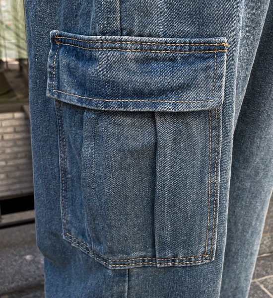 (M-4XL)<BR>로쑤 Semi-wide fit Cargo denim banding pants