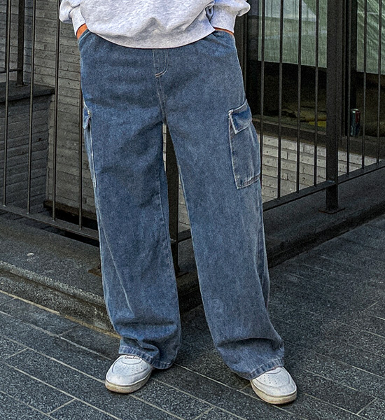 (M-4XL)<BR>로쑤 Semi-wide fit Cargo denim banding pants