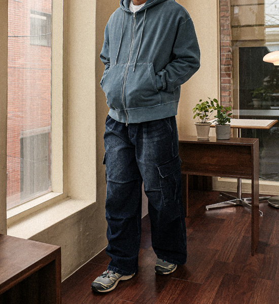 (L-5XL)<BR>코카디야 pigment Napping hood zip-up T012
