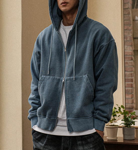 (L-5XL)<BR>코카디야 pigment Napping hood zip-up T012