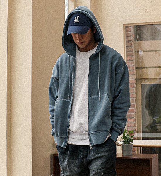 (L-5XL)<BR>코카디야 pigment Napping hood zip-up T012