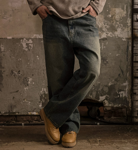 (L-4XL)<BR>콤타 Semi-wide fit Back banding denim pants RA-1074