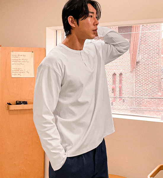(L-4XL)<BR>알리시 long-sleeved henry-necked t-shirt