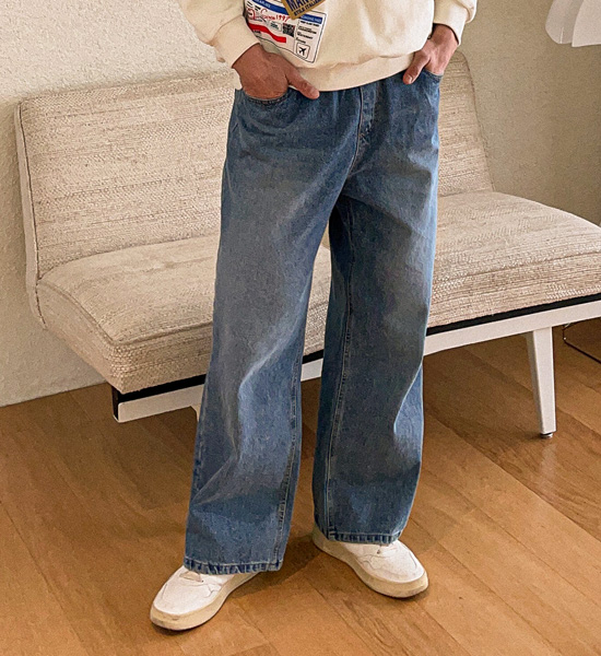(XL-6XL)<BR>사밈스 Semi-wide fit denim banding pants RA-1078