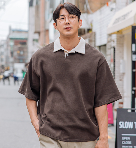(XL-6XL)<BR>비트겐 color combination short-sleeved collar T-shirt