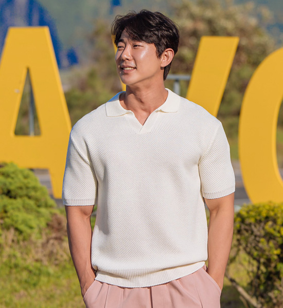(2XL-5XL)<br>럽바스 Open Collar short-sleeved knitwear