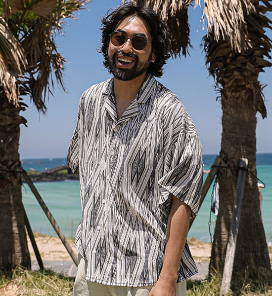 (XL-6XL)<BR>라빌라 Open Collar short-sleeved shirt
