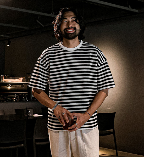 (L-5XL)<br>슈리코 Stripe Waffle short-sleeved T-shirt