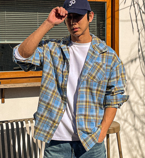 하스크라 hooded checkered shirt