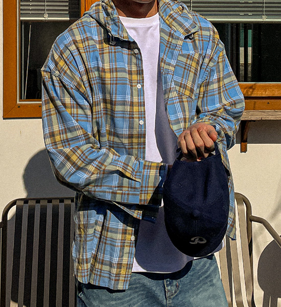 하스크라 hooded checkered shirt