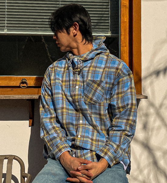 하스크라 hooded checkered shirt