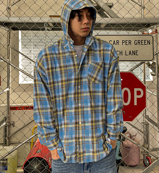 하스크라 hooded checkered shirt