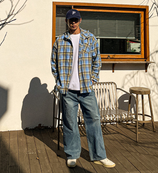 하스크라 hooded checkered shirt