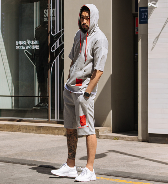 (L-4XL)<BR>레드락 Hood Short T shirts+레드홀스 Training Shorts