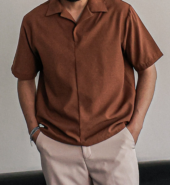 (L-5XL)<BR>자니콜 Open Collar Short T shirts