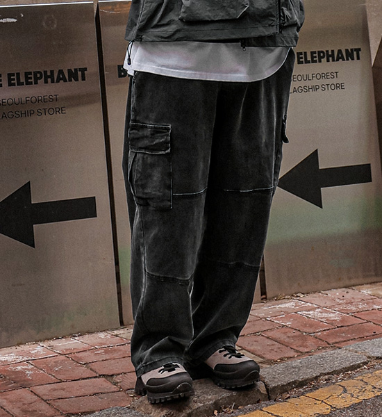 (M-4XL)<br>티니크로 Semi-wide fit Denim Cargo banding pants
