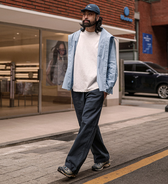 바크마 Stripe hooded shirt